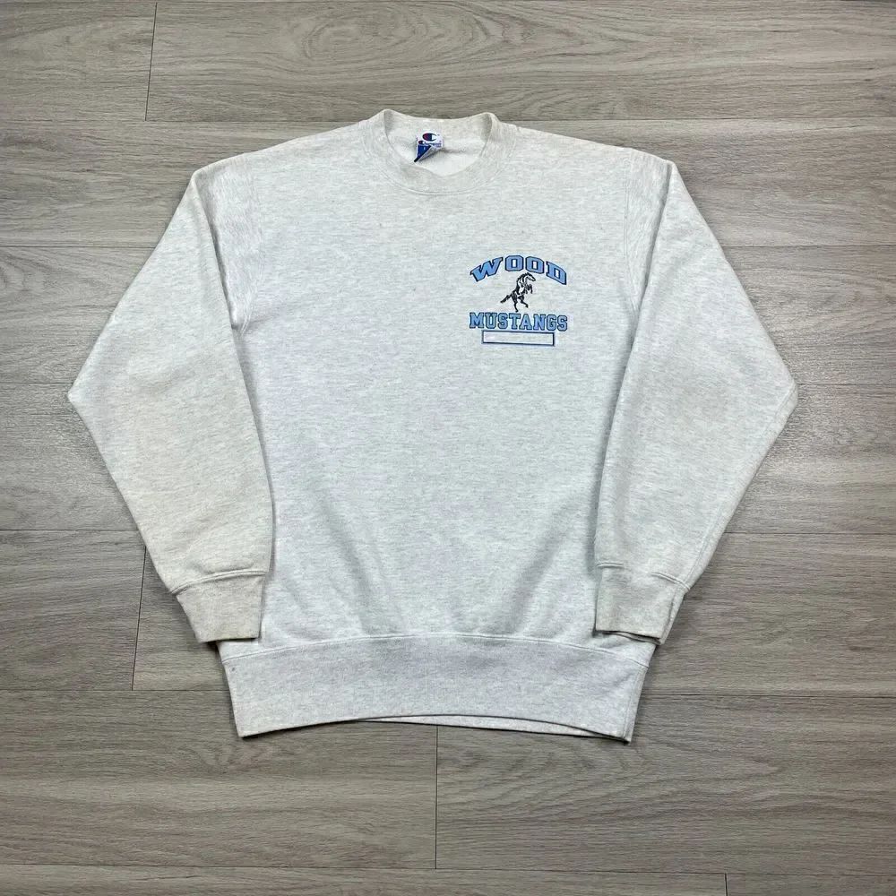 Vintage Champion Sweatshirt Mens Large Gray 90s Crewneck Wood Mustangs